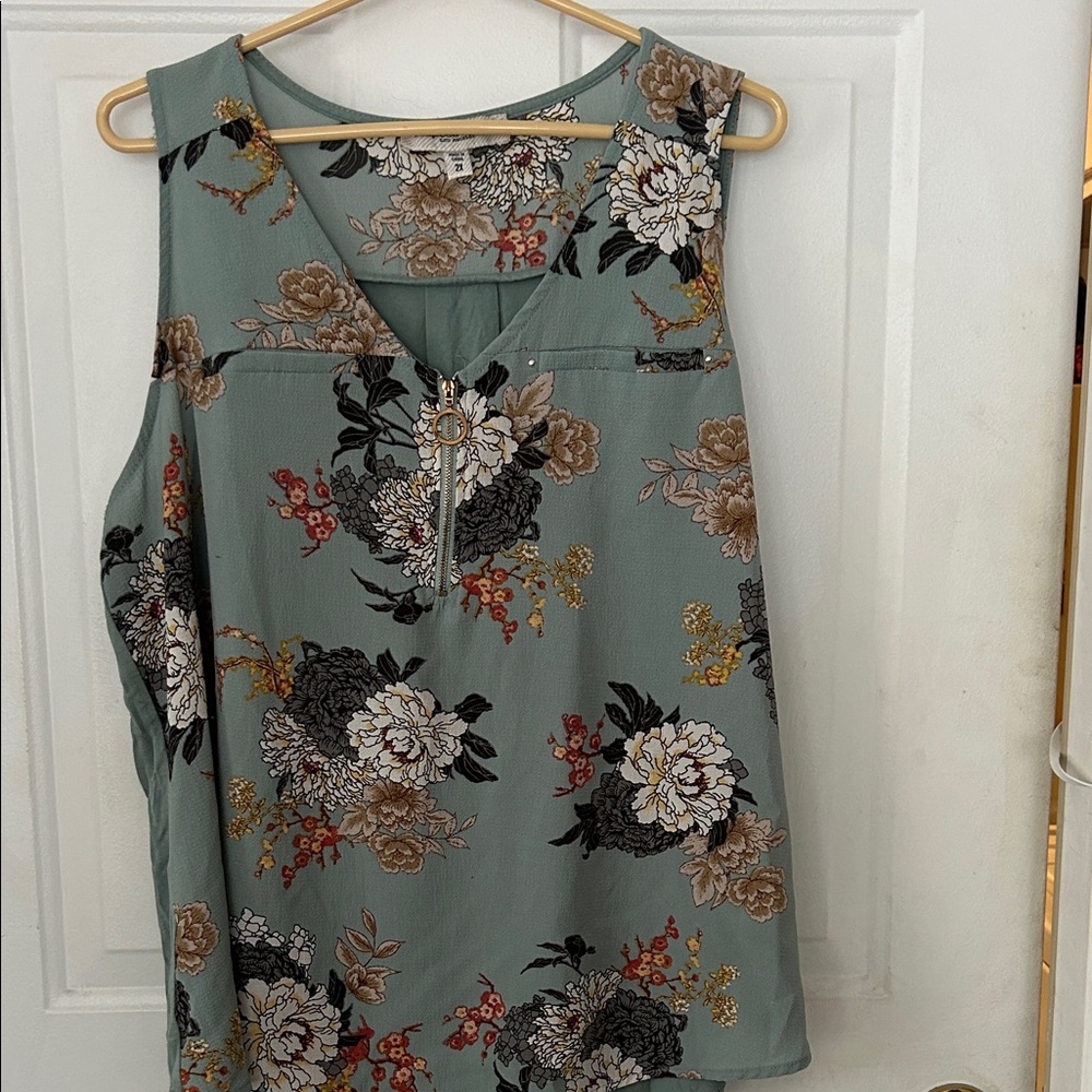 Tempted Hearts Sage Green Floral Zip-Front Cami